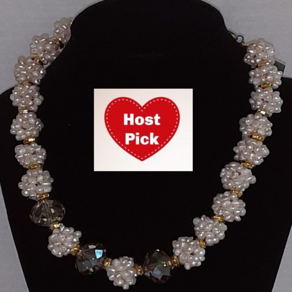 Genuine Freshwater Pearls Necklace faceted crystals Pearl Clusters - Picture 1 of 6
